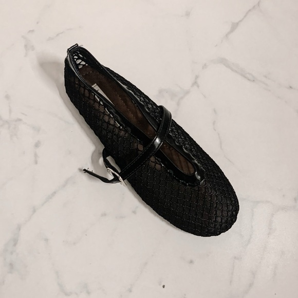 Women’s Mesh Mary Jane Buckle Ballet Flats, Black, Faux Leather, Flat Shoes - Picture 4 of 5